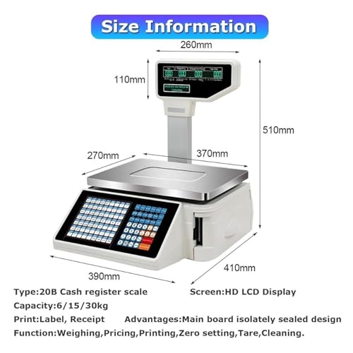 UYTROPLK Digital Price Computing Scale Thermal Printer,Commercial Double-Sided Display Price Label Printing Scale Electronics Barcode Scale Cash Register for Supermarket