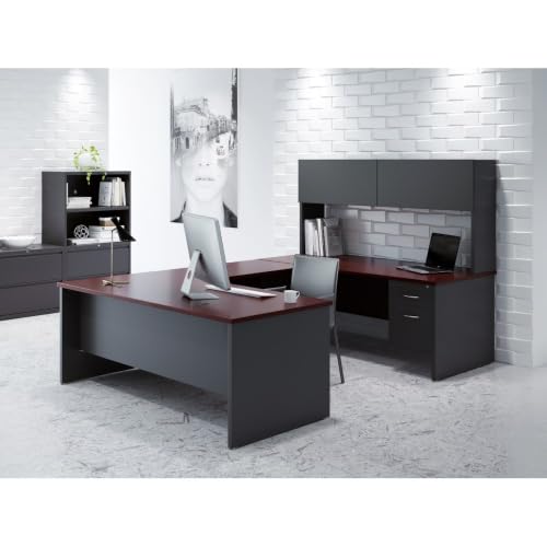 Lorell Mahogany Laminate Comm. Steel Right-Pedestal Credenza