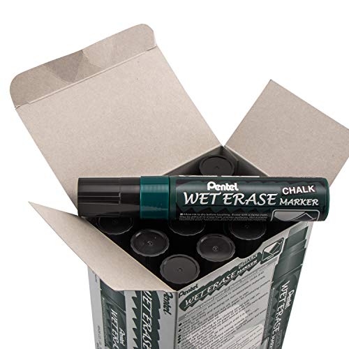Pentel Arts Wet Erase Chalk Marker, Jumbo Tip, Black Ink, Box of 12 (SMW56-A)