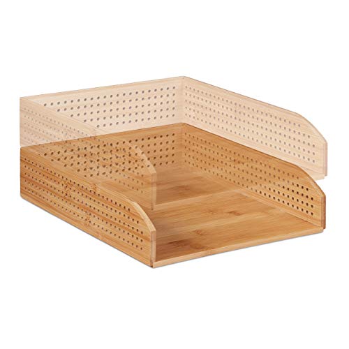 Bamboo Letter Tray, Set of 5, Perforated, Stackable, A4, Office Storage, Study, 7 x 25 x 13 cm, Natural