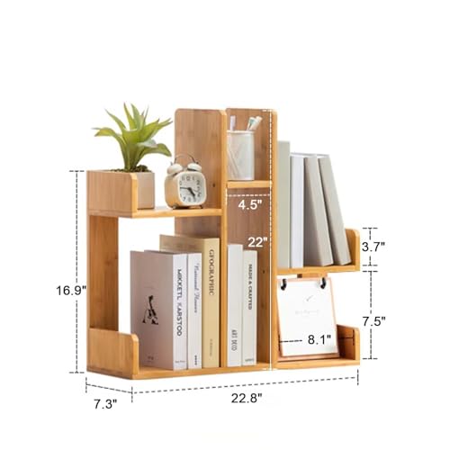 Desk Shelf, Bamboo Desktop Bookshelf, 7.3×22.8×22in - Countertop Orgnizer Shlef, for Place Book, Figurine and Decoration, Storage Rack, Display Shelf, Place on The Desktop for Study Dorm Office Home