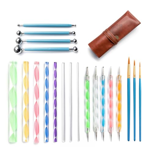 QVEZPRYX Mandala Tool 21-piece Set + Storage Pen Bag Painting Template Graffiti Embellishment Rod Dot Drill Pill