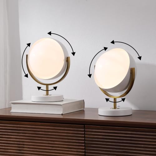 JONATHAN Y Orion 12" Adjustable Orb Metal Lamp, White/Brass Gold, Set of 2