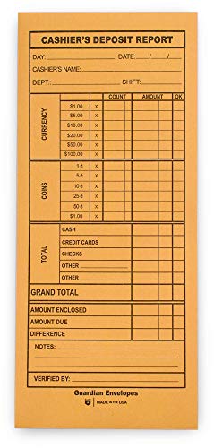 Guardian Cashier Deposit Report Envelopes - Made in America with Gummed Flaps, Pack of 500 Cash Drop Envelopes – Cash Register for Small Businesses, Retailers & Restaurants – Brown Kraft Envelope