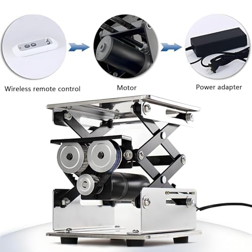 Tiuheyo Electric Scissor Jack Lifting Platform, Stainless Steel Lab Adjustable Elevating Table with Wireless Remote Control, 200x200mm, 10KG Capacity
