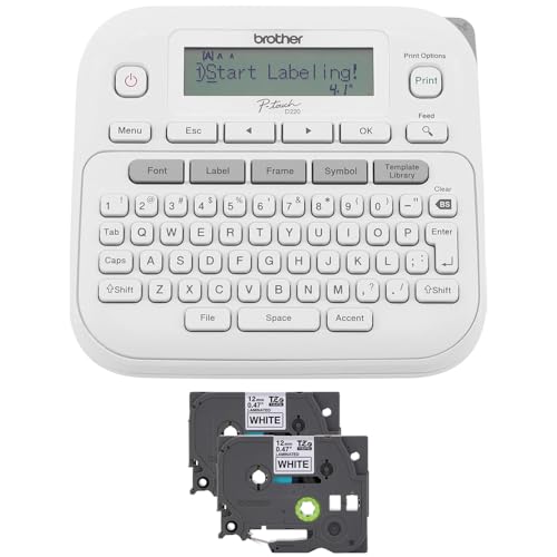 Brother PTD220 Home/Office Everyday Label Maker Bundle with TZe2312PK P-Touch Black Print on White Laminated Label Tape