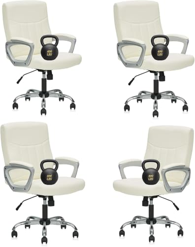 CLATINA Office Computer Desk Chair Executive Mid Back Chair Comfortable Ergonomic Managerial Chair Adjustable PU Leather Home Office Desk Chair Swivel, White 4PK