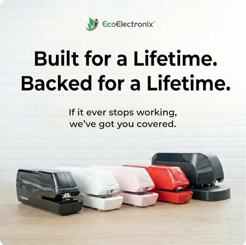 EcoElectronix Portable Automatic Electric Stapler Pro Kit - 30 Sheet Capacity, Quiet Operation, Jam-Free and Easy Reload - AC Adapter/Battery Powered, (Black)