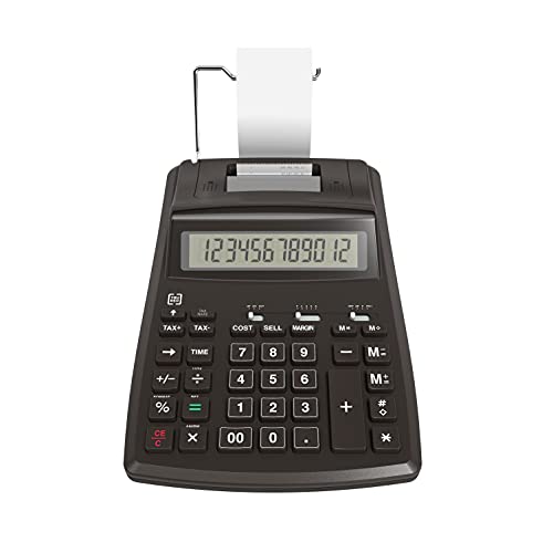 TRU RED 12-Digit Desktop Printing Calculator, Black, Paper Tape