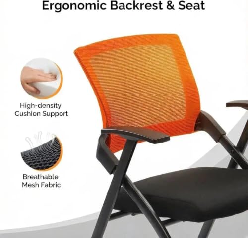 1 Pack Folding Conference Room Chair with Wheels, Orange Backrest