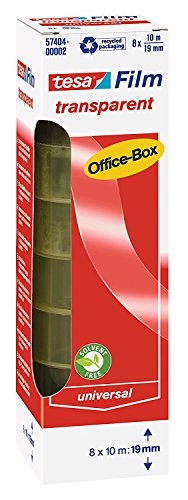 tesa Film Transparent, Office Box with 8 Rolls (10 m: 19 mm, 3 Boxes)