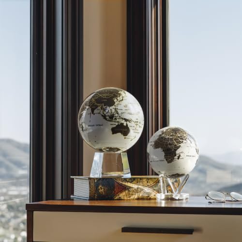 MOVA Self Rotating Globe, Gilded Terra Lux Map Classic (4.5") White & Gold