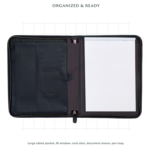 OLDE YORK Leather Padfolio — Leather Binder Portfolio for Men, Padfolio for Men & Women — 100% Authentic Top-Grain Leather (Black)