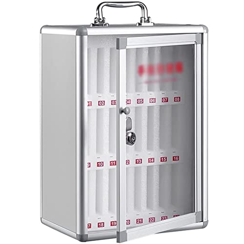 12/24/36 Slots Aluminum Alloy Pocket Chart Storage Cabinet for Cell Phones Wall-Mounted Cell Phone Locker Box with A LockedCan Be Carried by Hand for Office Classroom (Color : Silver, Size : 24)