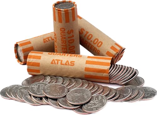 ATLAS Preformed Coin Wrappers - 504 Count Quarter Coin Roll Wrappers - Precrimped for Easy Coin Handling. Sort Your Loose Change by Hand or use Any Brand of Automatic Coin Sorter (ACW-504Q)