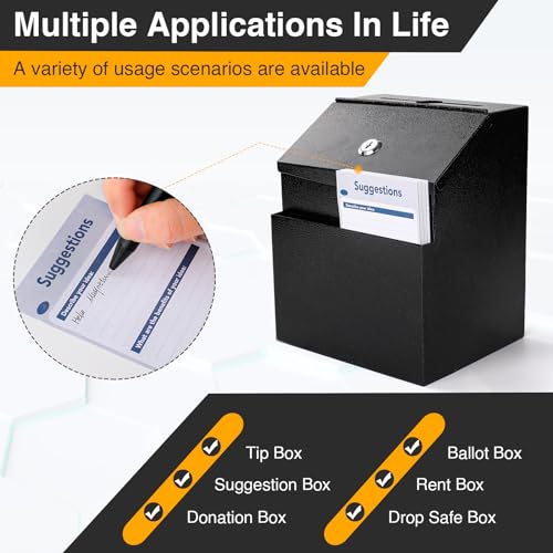 LINSIRON Suggestion Boxes with Slot and Lock,2 Pack Metal Donation Boxes