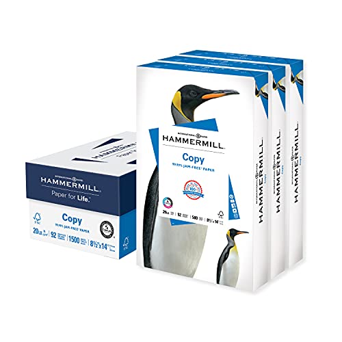 Hammermill Printer Paper, 20 Lb Copy Paper, 8.5 x 14-92 Bright, Made in the USA- 3 Ream (1500 Sheets)