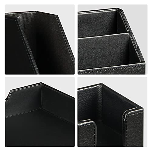 Ayunga PU Leather 6-piece Office Supplies Combination Set,Pencil Cup,Business Card Holder,Sticky Note Dispenser,Mail Sorter,Letter Tray,Files Holder,Suitable for Self-use and Friend Gifts(Black)