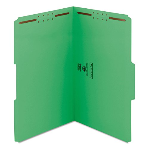 Smead Fastener File Folder, 2 Fasteners, Reinforced 1/3-Cut Tab, Legal Size, Green, 50 per Box (17140) (Pack of 1)