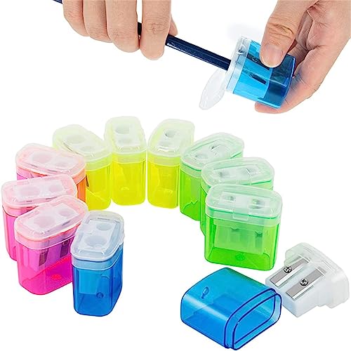 NSUQOA 4pcs Pencil Sharpeners Small Manual Hole with Lid Sharpener Bulk Cute 4 Color for School Home