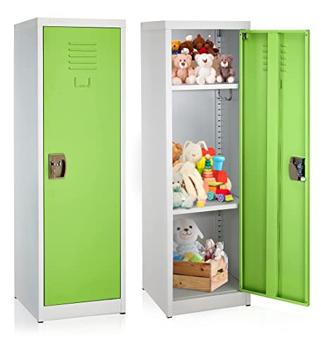 AdirOffice Kids Steel Metal Storage Locker - for Home & School - with Key & Hanging Rods (48 in, Green)