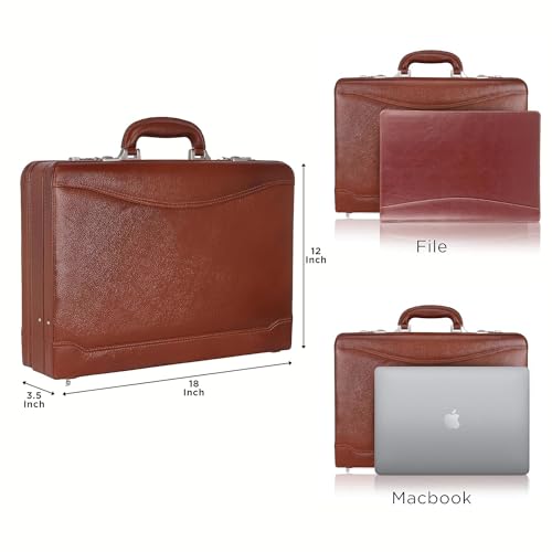 Da leather villa Full Grain Leather Briefcase Attache Case For Unisex Size L18 * W5 * H12 Inches Expandable Briefcase Bag (Tan)