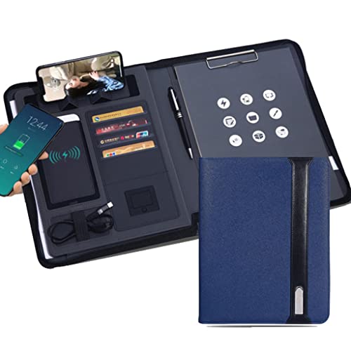 A4 Wireless Charging Portfolio Folder Multifunction Zipper Binder with 6000mah Power Office Notebook Organizer (Color : C)(C)