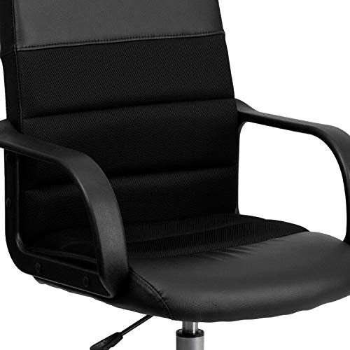 Flash Furniture Manor Mid-Back Swivel LeatherSoft Desk Chair with Headrest and Padded Arms, Adjustable Height Padded Ergonomic Office Chair, Black