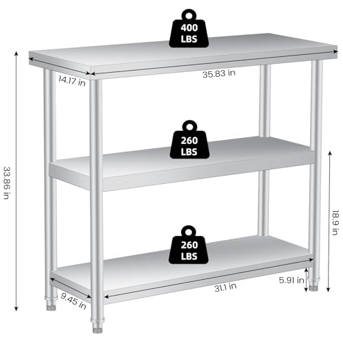 Stainless Steel Table 3-Tier, Commercial Kitchen Utility Workstation