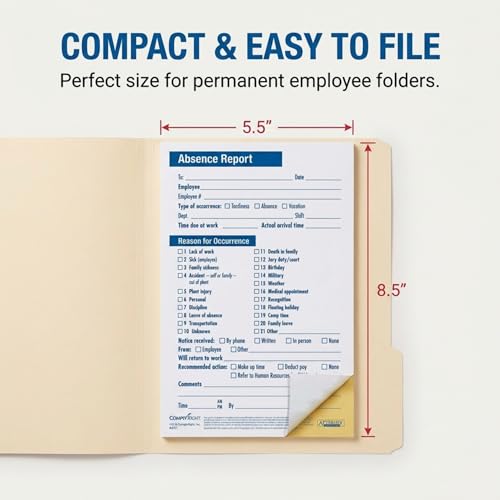 ComplyRight Absence Report Form, Compact, 2 Part | 5-1/2" x 8-1/2" | Time & Attendance Form | 50 Pack