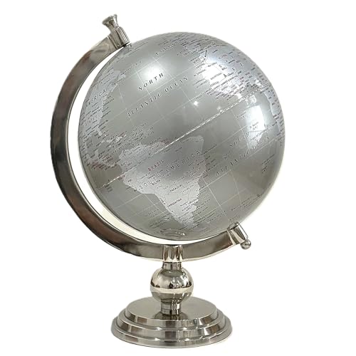 GLOBEDECOR Silver Aluminum World Globe 18 Inch