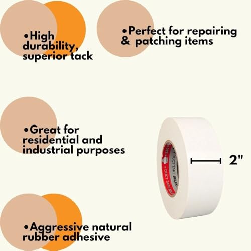 White Heavy Duty Duct Tape, 2 Inch x 60 Yards, 24 Pack, 9 Mil Thick, Strong & Flexible All-Weather Tape, Easy Tear by Hand