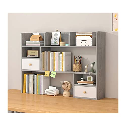 VHDY85KA Bookcase Desktop Shelf Wood Desktop Organizer Storage Shelf for Office Supplies and Home, Wood Desktop Bookshelf, The Best Companion for Office Desk, Grey Modern(L113*D17*H80cm)