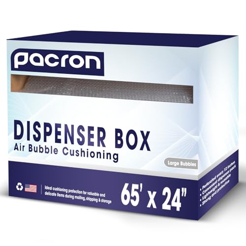Bubble Roll Wrap 24" x 65', 1-Pack with Dispenser Box Perforated Cushioning