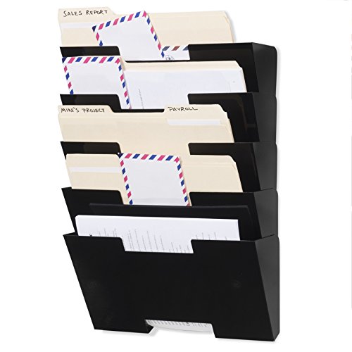 Wallniture Lisbon Wall Mounted File Holder Organizer, 5-Tier Metal Office Organization and Storage Rack, Wall Mount File Holder, Magazine Holder and Office Decor, Black