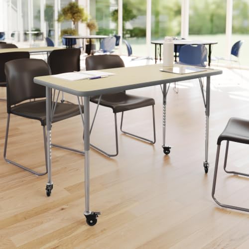 Flash Furniture 48" x 24" Adjustable Activity Table, Light NAT, Casters