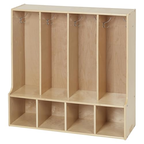 Back2School Express 4-Section Toddler Coat Locker with Bench, Natural