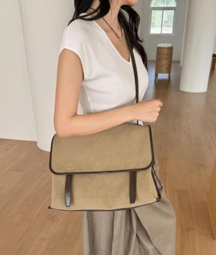 Vintage Canvas Leather Messenger Bag Tote Laptop Shoulder Crossbody Bag (C-L)