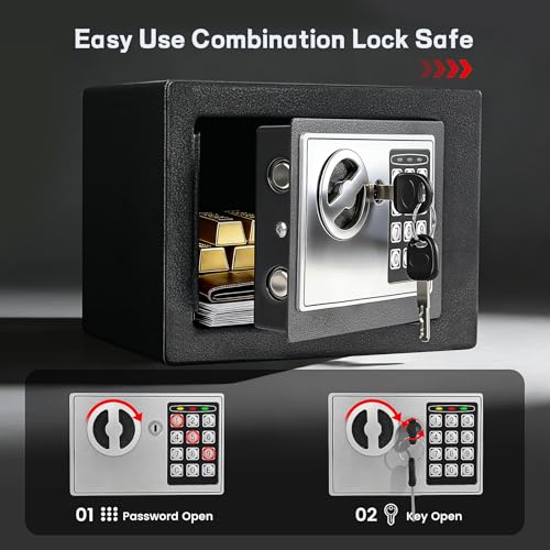 GVUHR Fireproof Safe Box for Handgun and Home Documents - Key and Password Entry with Reset, Fire-Resistant and Waterproof Wall Mounted Metal Safe with Anti-Pry Design (BLUE)