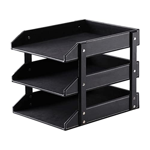 TOMYEUS Document Holder File Rack File Holder Leather Folder File Basket 3 Tier Desk File Organizer File Tray File Organizer (Color : 2)