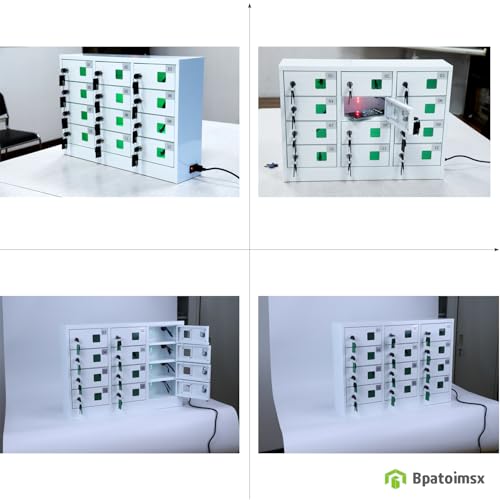 Bpatoimsx Secure and Convenient 12 Slots Cell Mobile Phone Metal Storage Cabinet Lockers with Charger Charging Station Cabinet and Key Lock White - Ideal for Students and Employees or Police Station