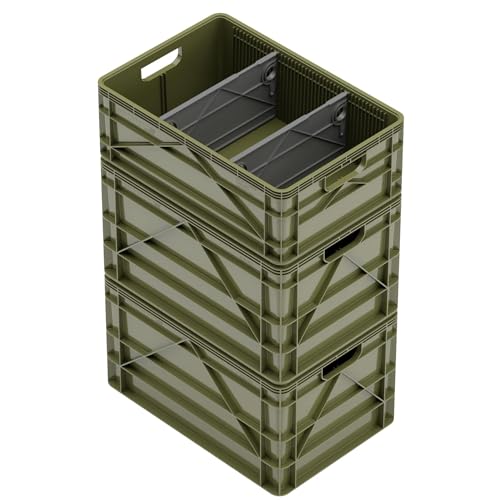 SIDIO Basic Pack, Heavy Duty Stackable Storage Bins with Dividers, Green
