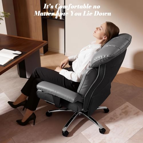 Efomao Big and Tall Executive Office Chair 400lbs, Heavy Duty Computer Chair with 24" Extra Wide 6.1" Spring Cushion, 3" Height Adjustable Armrests, Desk Chair with Footrest, Grey