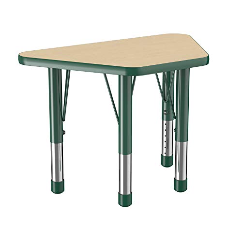 FDP 18" x 30" Trapezoid Table with Chunky Legs - Maple/Green, 10065-MPGN