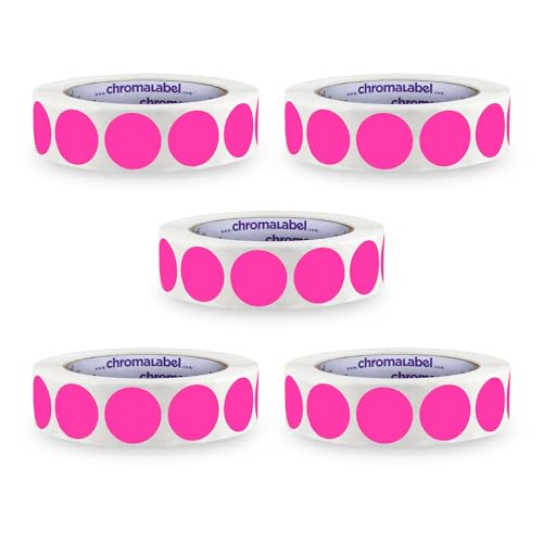 ChromaLabel Fluorescent Pink Removable Dots, 3 Inch, 1000/Roll Case of 5