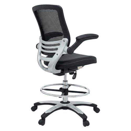 Furnifact Black Drafting Chair, Adjustable Armrest, Ergonomic Backrest, Durable Base, Modern Office and Studio Stool