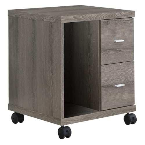 Atlin Designs Mobile Computer Printer Stand, 23" H x 18" W x 18" D, Dark Taupe Finish, Thick Panel Construction, 2 Drawers and Open Storage, Contemporary Style Home Office Hardware Stand