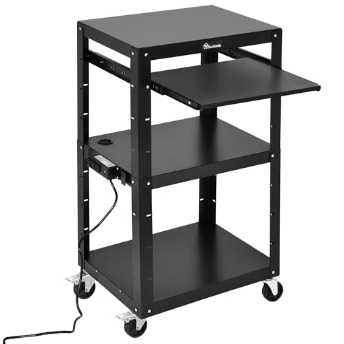 YITAHOME Rolling AV Cart with Keyboard Tray & 16.4ft Power Black