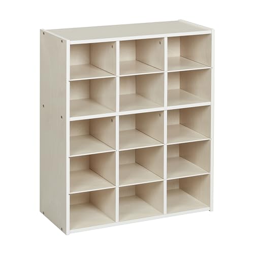 ECR4Kids Streamline 15 Cubby Tray Storage Cabinet, 5x3, White Wash