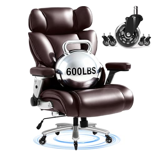 FLEXISPOT 600lbs Big and Tall Office Chair for Heavy People, Heavy Duty Computer Desk Chair with Lumbar Support 2D Armrest Blade Wheels, Chairs for Home Office Gaming Working, PU Leather, Brown